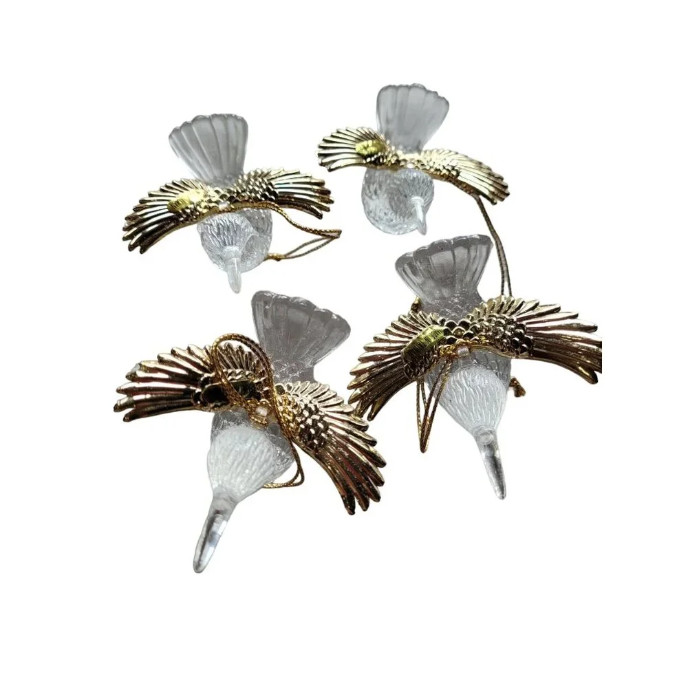 Vintage Acrylic Lucite Hummingbird Christmas Ornament Lot Clear Gold Taiwan 2.5